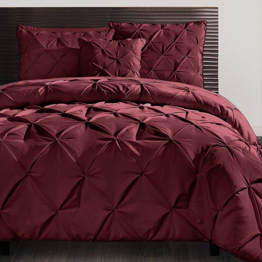 Burgundy 4-Piece Pintuck Textured Bedding Comforter Set Z105
