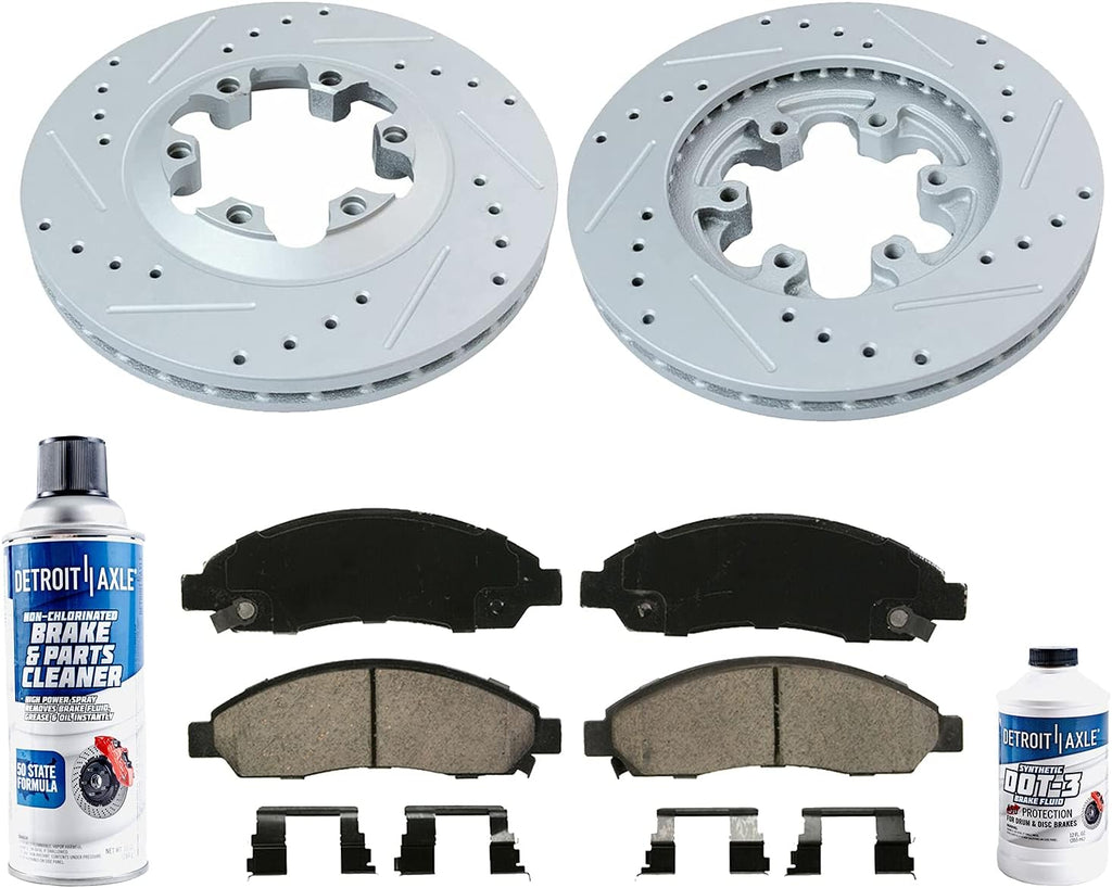 Drilled Slotted Front Brake Kit Rotors & Pads with Hardware Kit & Cleaner & Fluid X441554
