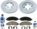 Drilled Slotted Front Brake Kit Rotors & Pads with Hardware Kit & Cleaner & Fluid X441554