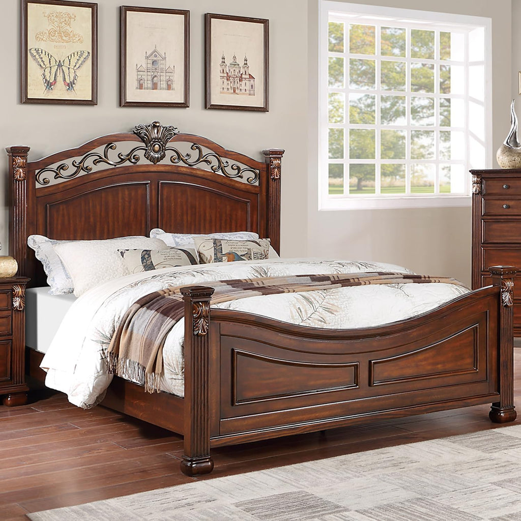 Dark Cherry Wooden California King Bed Q4714