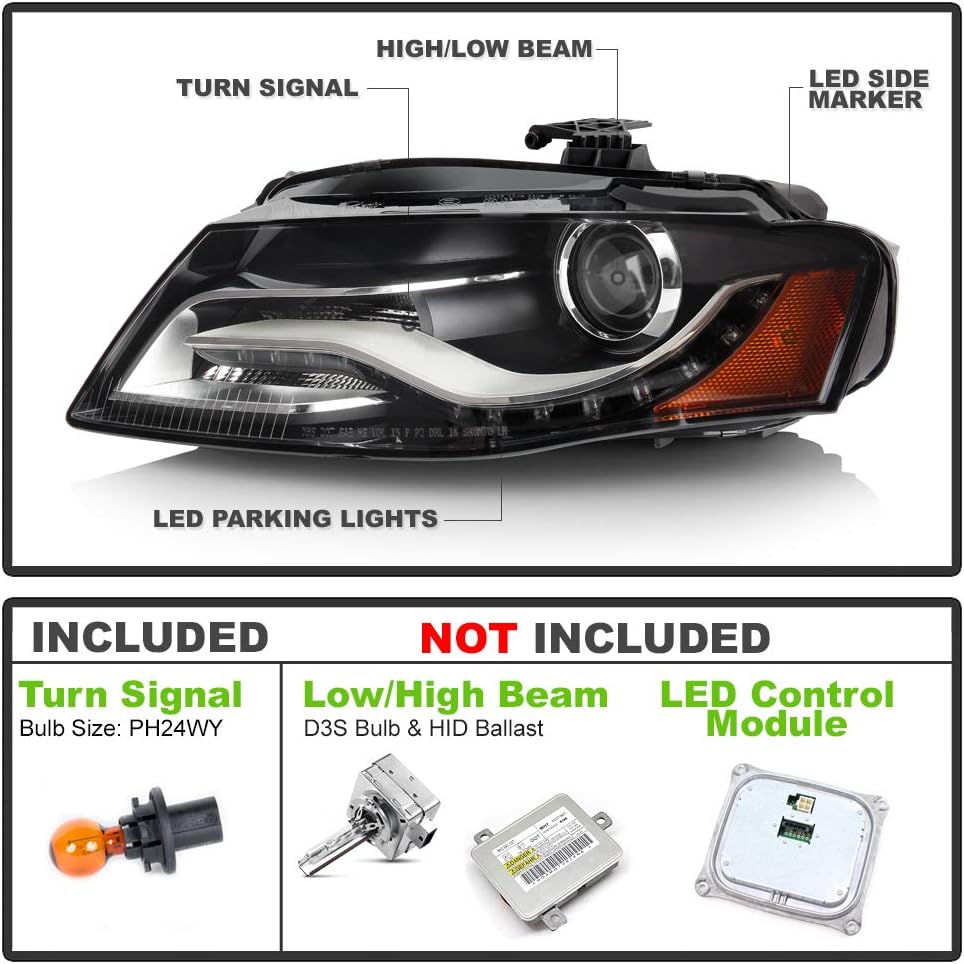 2009-2010 Audi A4 B8 LED DRL Projector Headlights Headlamps Assembly Pair Y324572