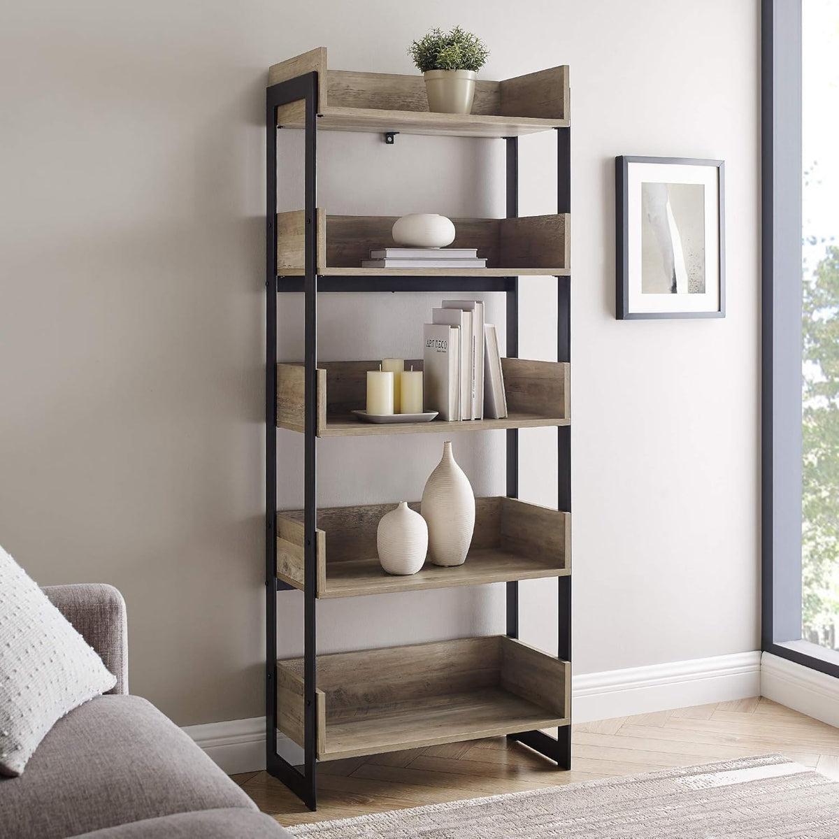 Grey Wash 5-Shelf Bookcase C222
