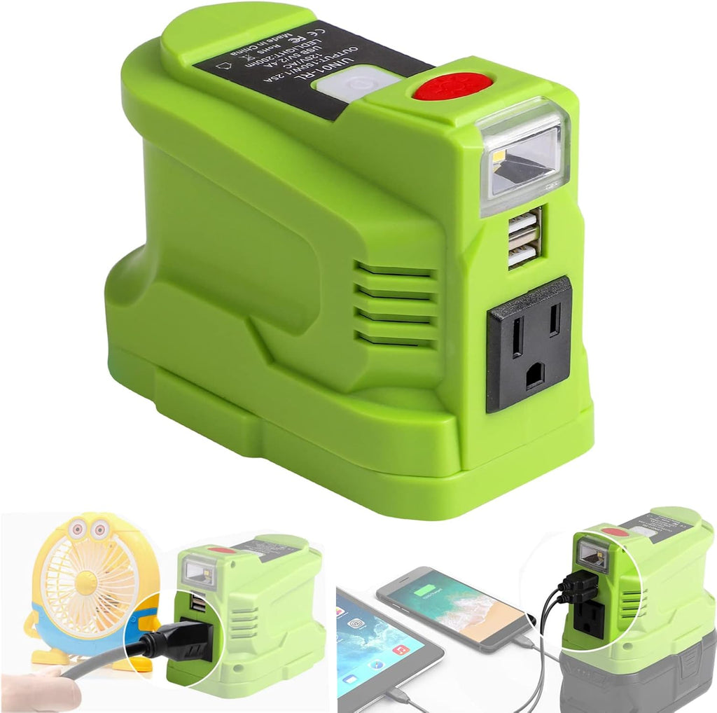 150W Power Inverter for 18V Battery with 2 USB, LED Light, AC Outlet N1461