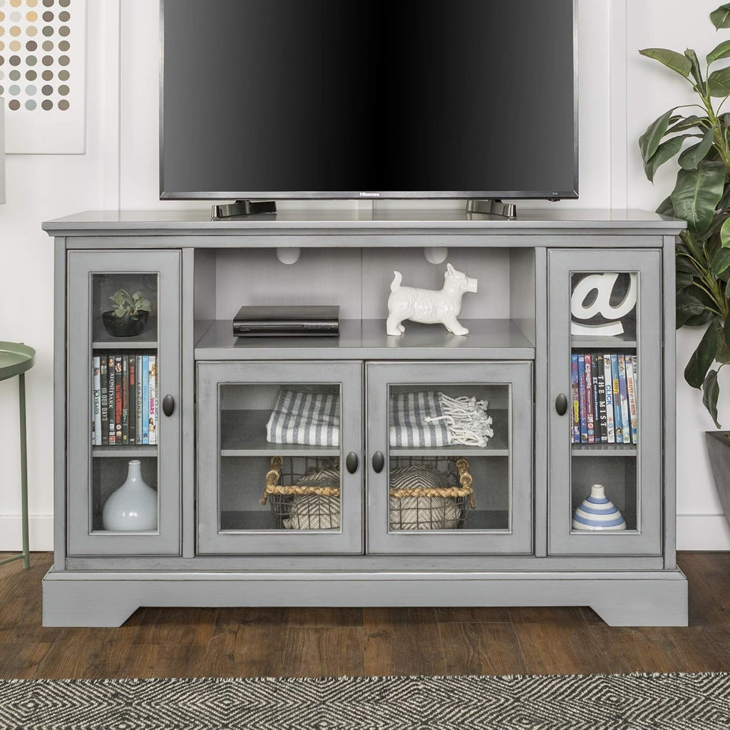 White Wood TV Stand with Storage Cabinets N465