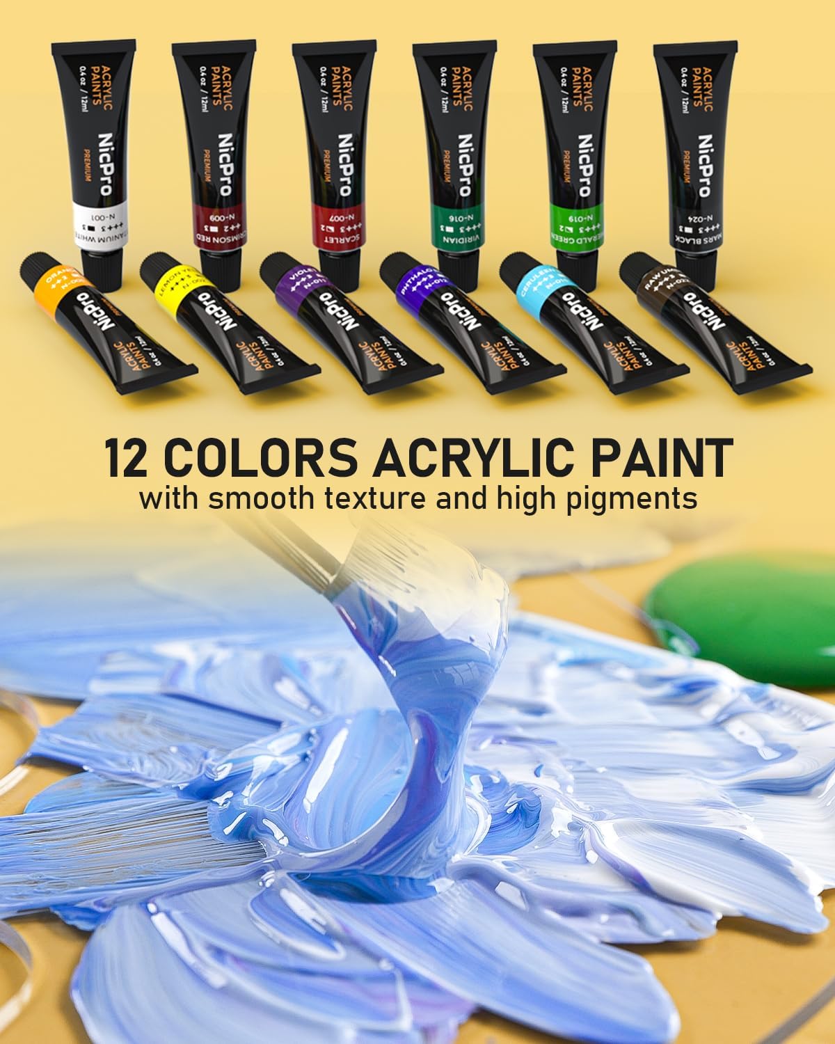 65PCS Acrylic Paint Canvas Set with 12 Colors, 30 Paint Brushes, 5 Canvas, Wood Easel, 3 Palette, A5 Paper Pad G16963