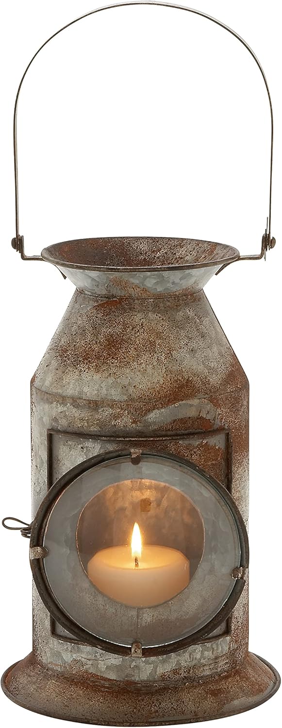 Distressed Metal Glass Candle Lantern, Pack of 2 F2445