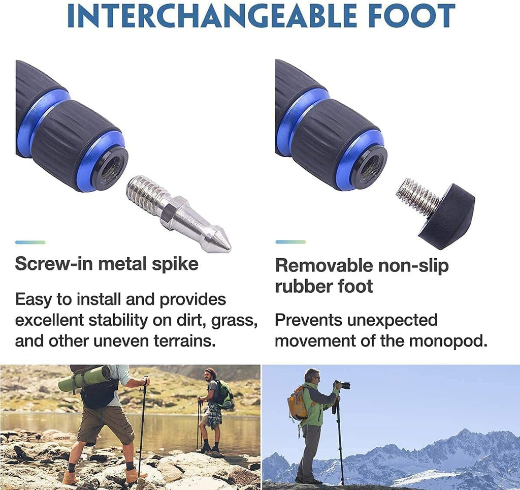 Monopod Tripod with Feet for Camera DSLR Camcorder, Lightweight Aluminum Alloy, 5 Sections up to 65 inch, Pack of 2 J52935