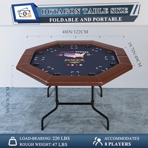 50 inch Foldable Octagon Poker Table with Stainless Steel Cup Holders U895