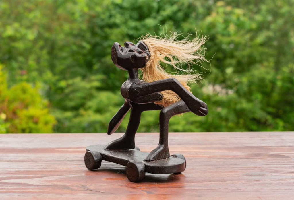 Handmade Wooden Skateboarding Statue Sculpture Tiki Bar Figurine W476658