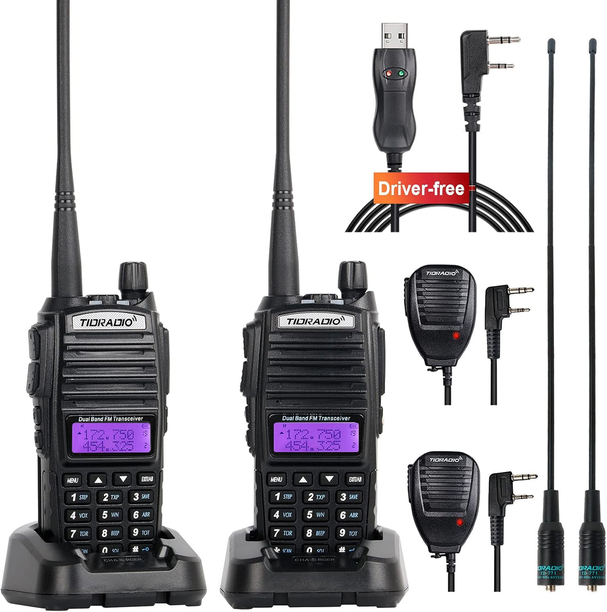 2PCS Dual Band Ham Radio Handheld with Programming Cable and Long Antenna C228864