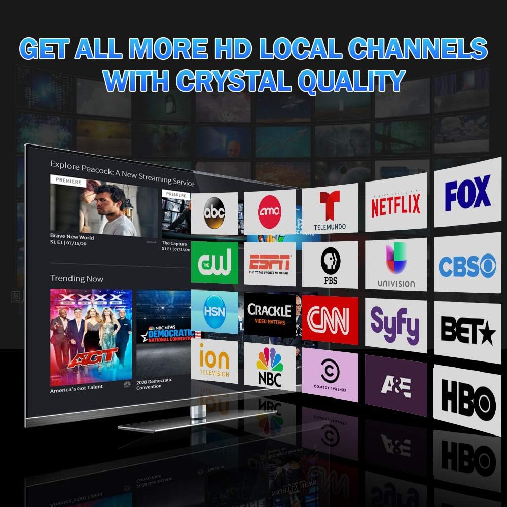 Amplified Digital HDTV Antenna 150 Miles Range 360 Degree Rotation with Mounting Pole & 33 ft RG6 Coax Cable Y392695