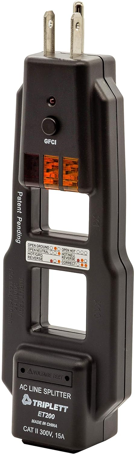 AC Line Splitter and GFCI Outlet Tester with 5 Visual Indicators T7371