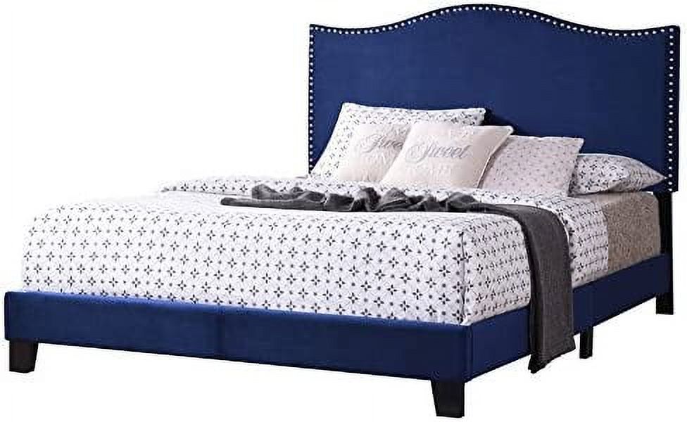 Blue Velvet King Size Upholstered Panel Bed W4571