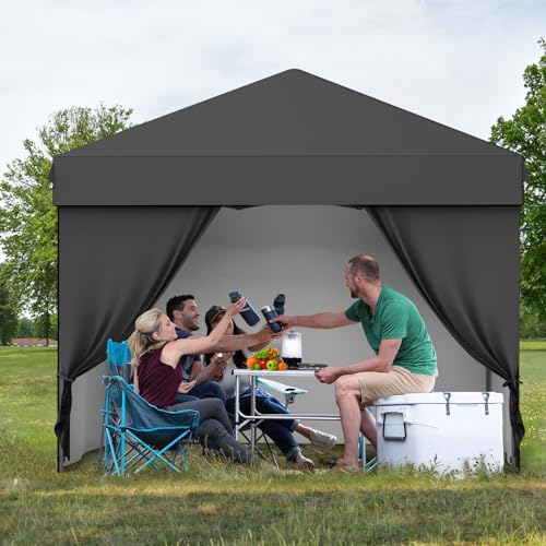 Grey 10x10 Pop Up Canopy with 4 Removable Sidewalls and Windows, 3 Adjustable Heights Commercial Shelter, Portable Enclosed Instant Tent with Wheeled Carry Bag, Waterproof Outdoor Gazebo M6414