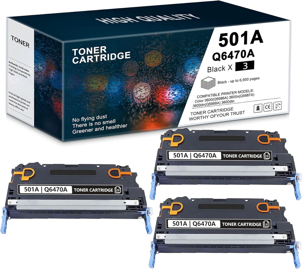 Black Remanufactured Compatible Toner Cartridge 3 Pack for HP Color 3600 Printer H92466