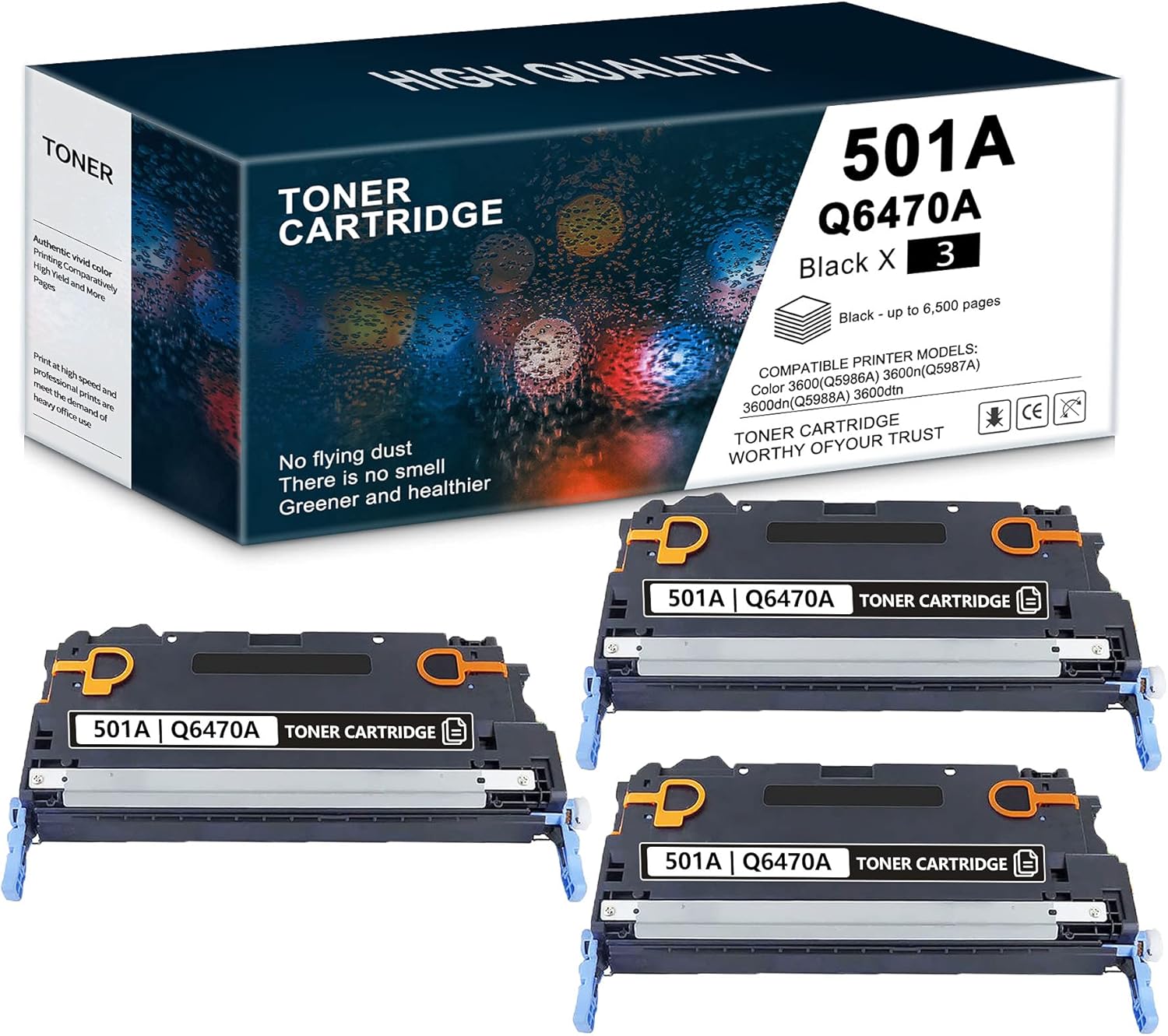 Black Remanufactured Compatible Toner Cartridge 3 Pack for HP Color 3600 Printer H92466