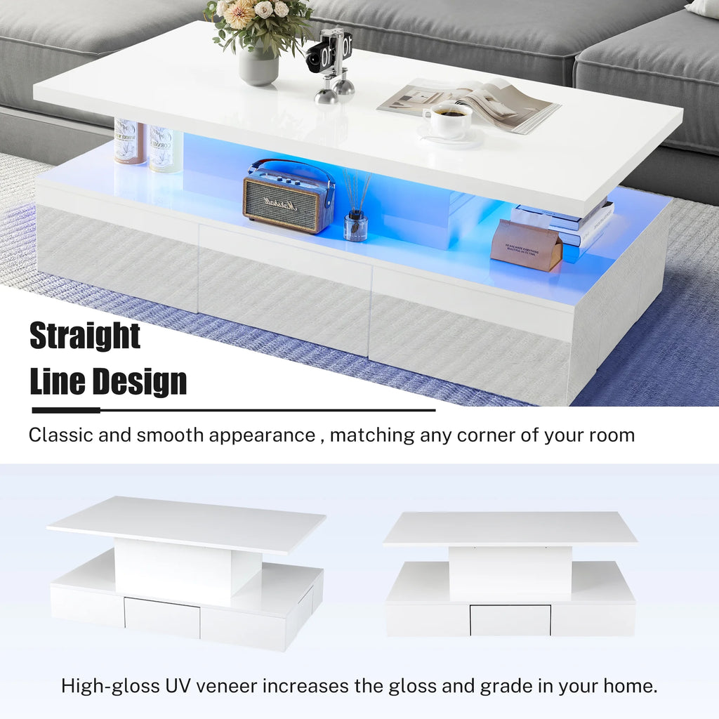 White LED Coffee Table with 4 Drawers C2656