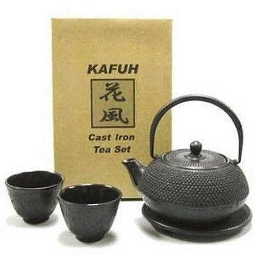 Cast Iron Tea Pot Tea Set Black with Trivet B825410