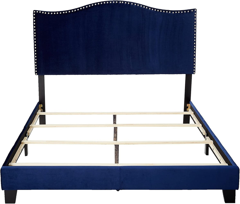 Blue Velvet King Size Upholstered Panel Bed W4571