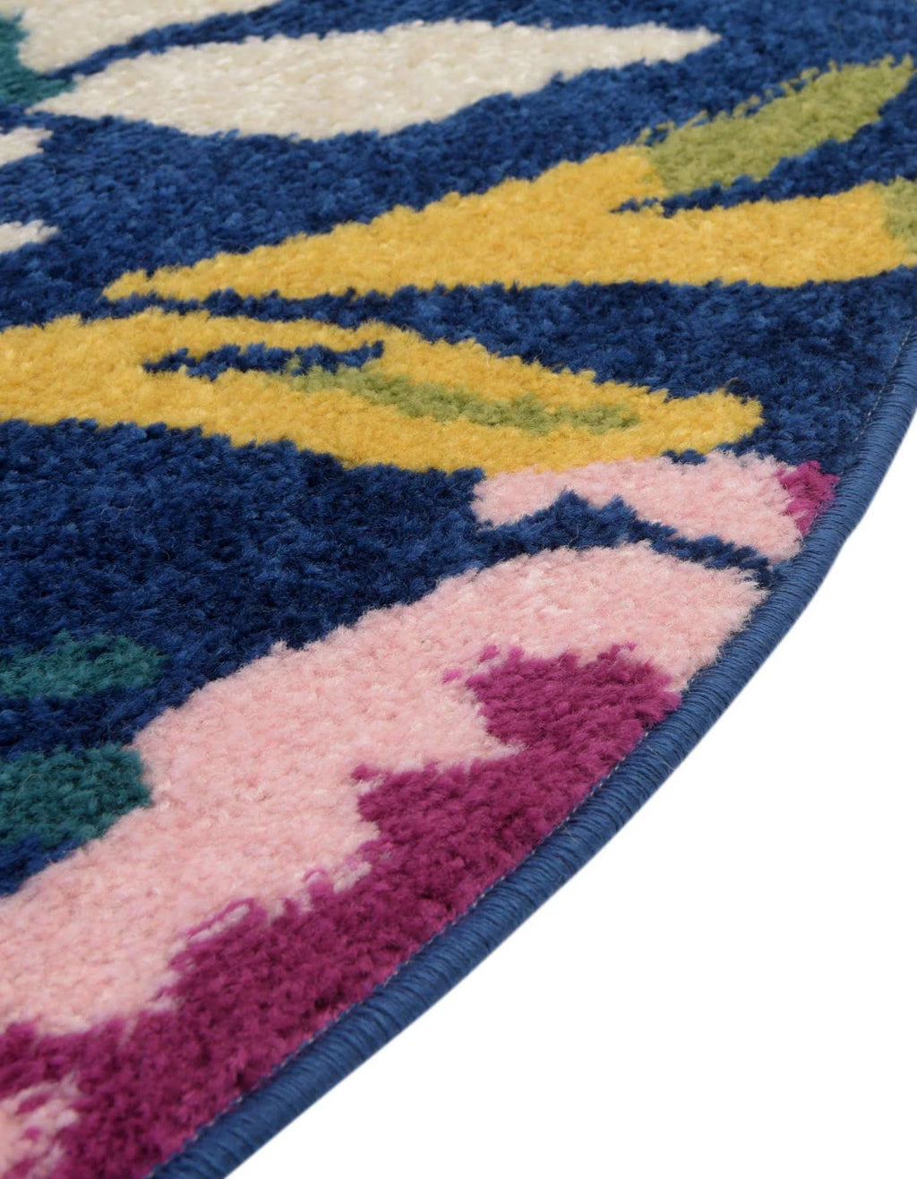Navy Blue Round Floral Rug E111968
