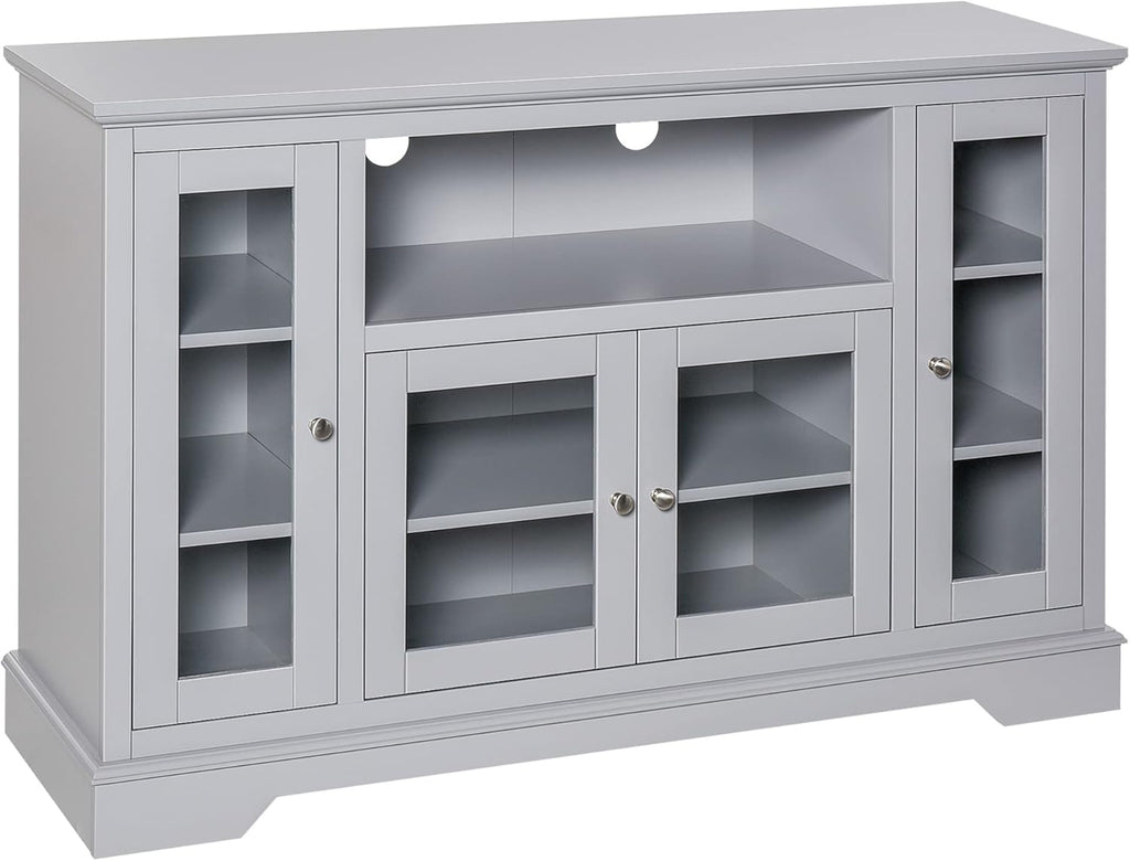 Grey Sideboard Console Table Storage Cabinet with Glass Doors E21312