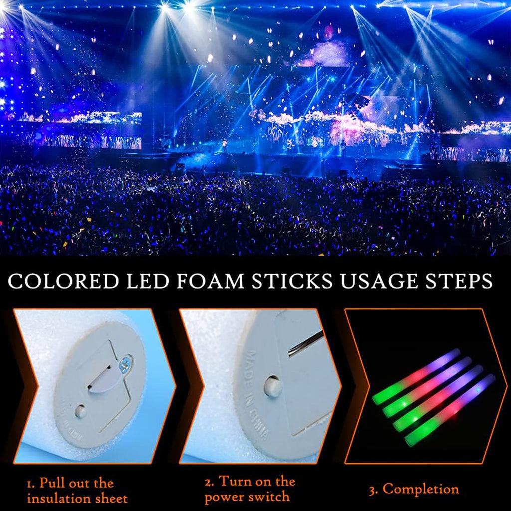 100 PCS Multicolored LED Foam Glow Sticks O41071