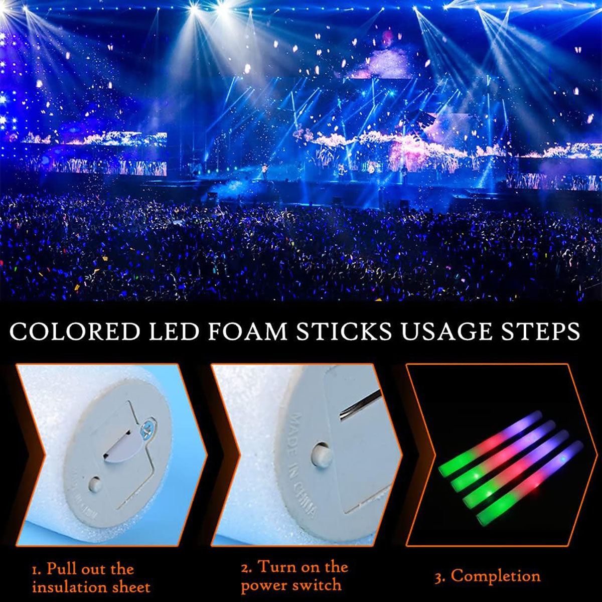 100 PCS Multicolored LED Foam Glow Sticks O41071