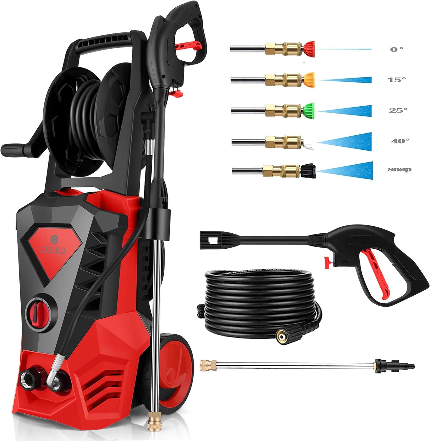 Electric Pressure Washer with Hose Reel, 1800W, 5 Nozzles, Built-in Detergent Tank K16389