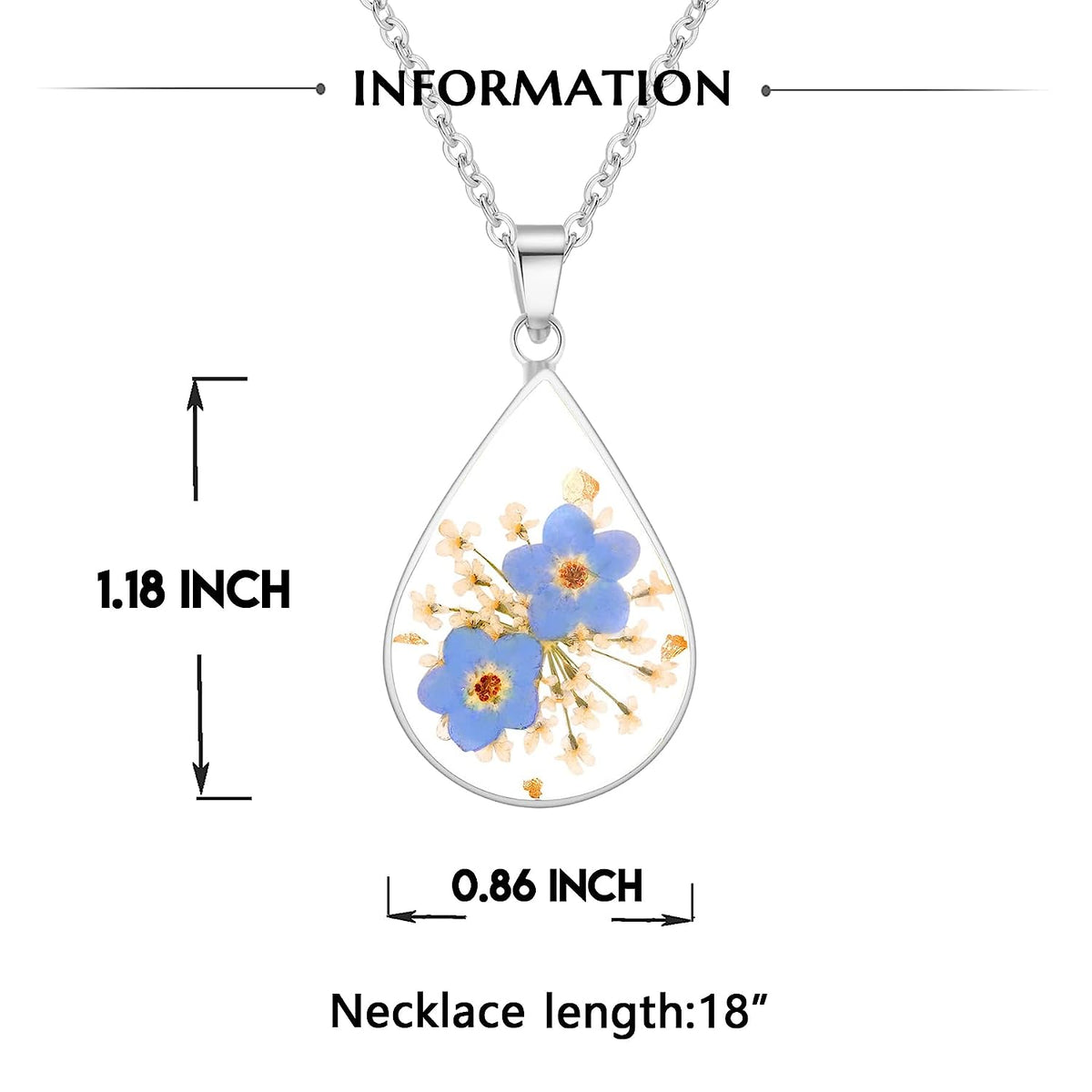 Pressed Flower Teardrop Necklace M214