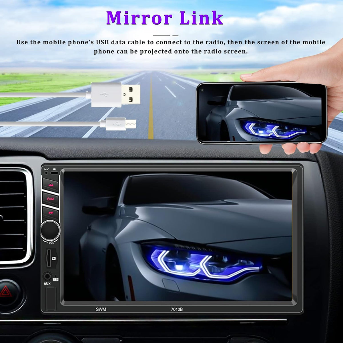 Double Din 7 inch Car Stereo with CarPlay Android Auto HD Touch Screen Multimedia Head Unit MP5 Player FM Receiver Bluetooth Mirror Link SWC AUX/USB/TF Card Backup Camera J89276