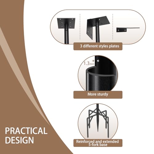 77 Inch Rust-Proof Metal Bird Feeder Pole with 5-Prong Base and 2 Plates A704965
