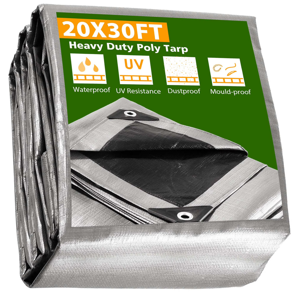 20x30ft Heavy Duty Reinforced Poly Tarp Waterproof Tarpaulin with Eyelets U96754