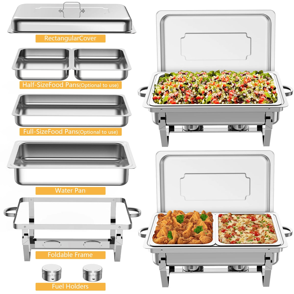 6 Packs Stainless Steel Chafing Dishes Buffet Set with Lids I9297