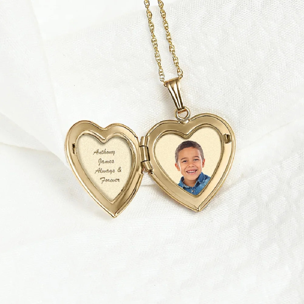Solid 14K Yellow Gold Heart Locket Necklace Pendant S385