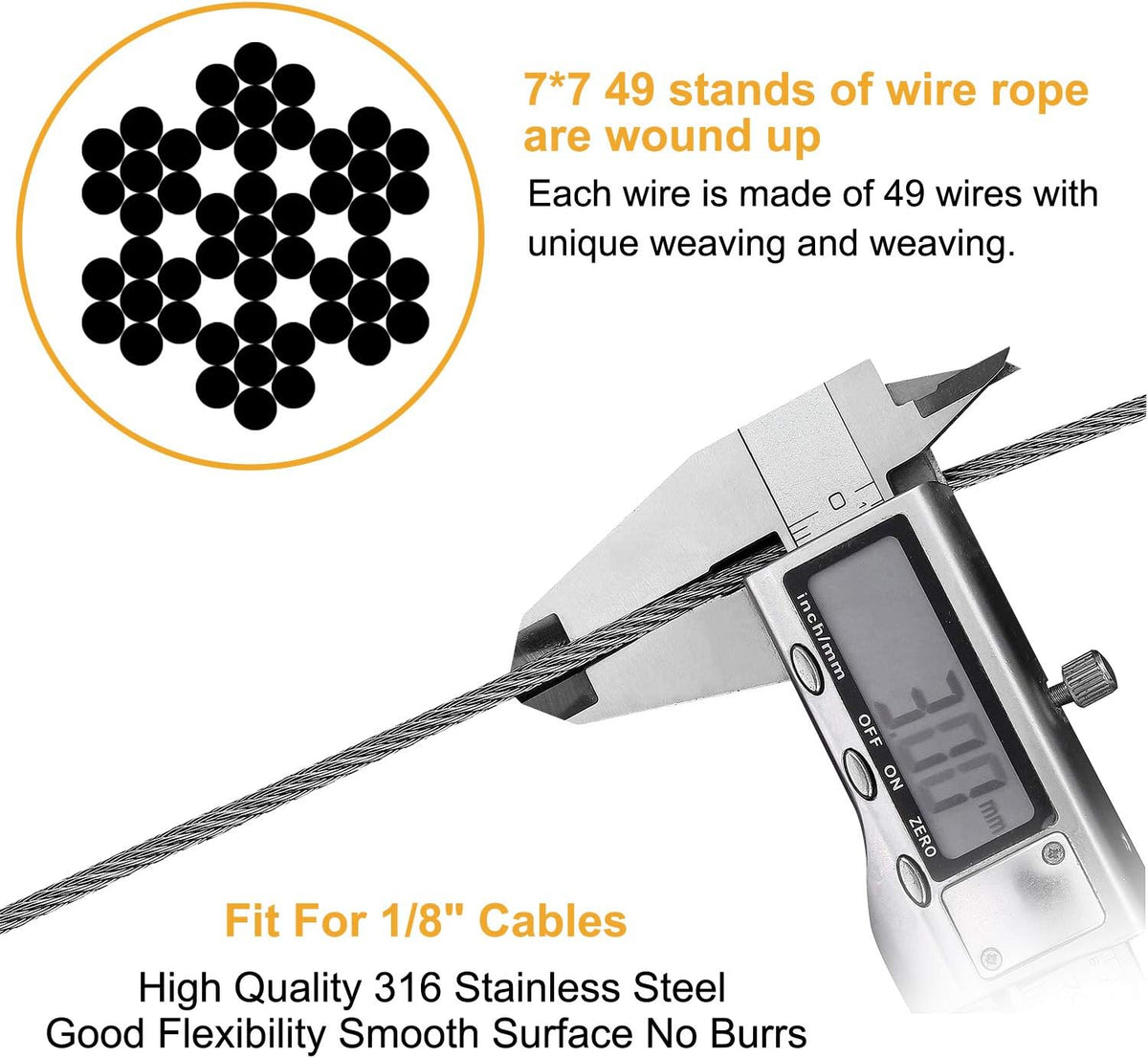 1/8 inch T316 Stainless Steel Cable Railing Kit with Crimp Sleeves and Thimble X5657