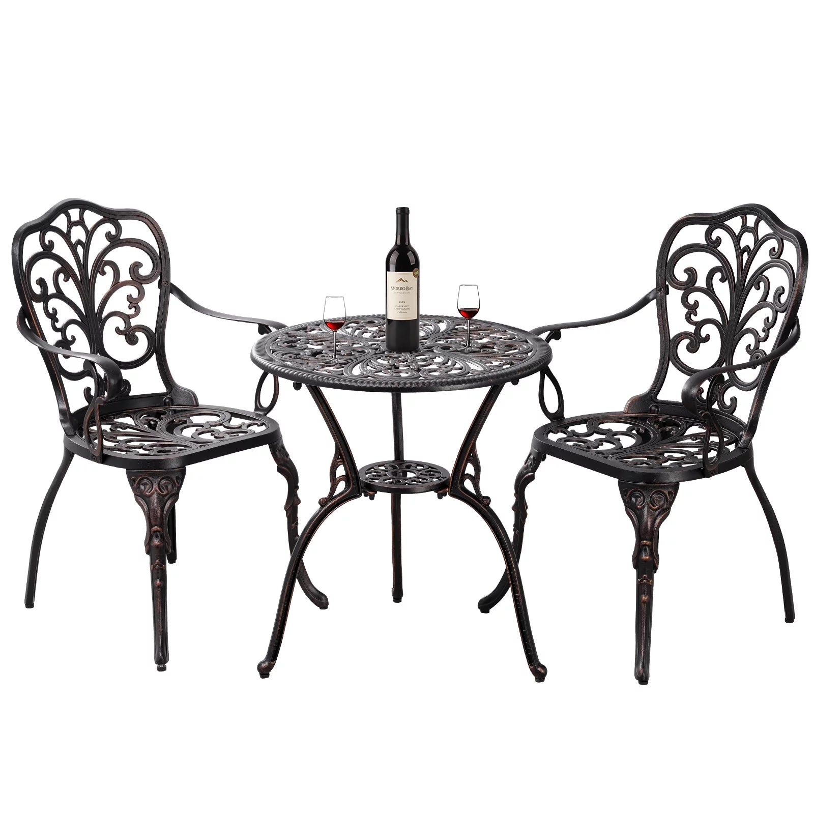 3-Piece Bistro Table and Chairs Set of 2 Outdoor Furniture, Bronze K433