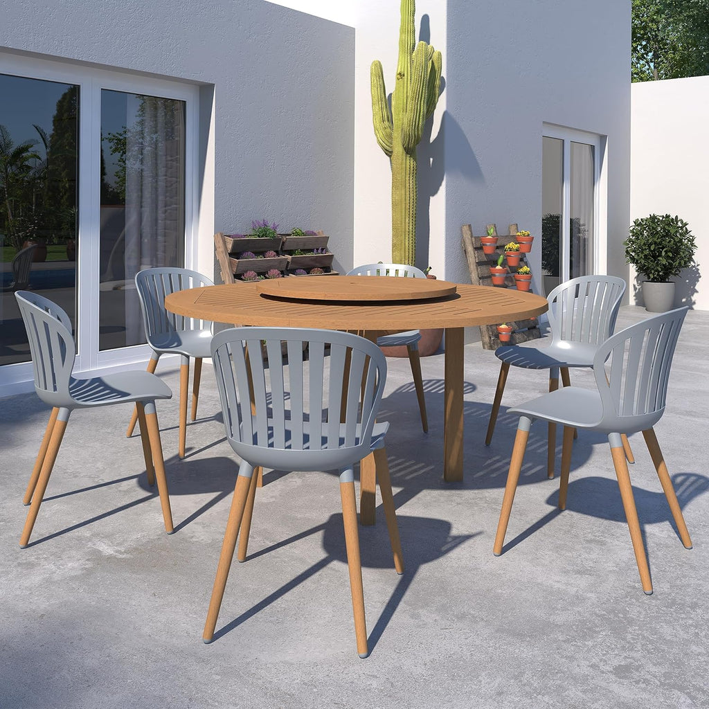 7-Piece Round Dining Set, Eucalyptus Wood, Brown X876