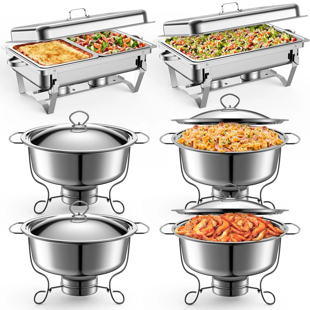 6 Packs Stainless Steel Chafing Dishes Buffet Set with Lids I9297