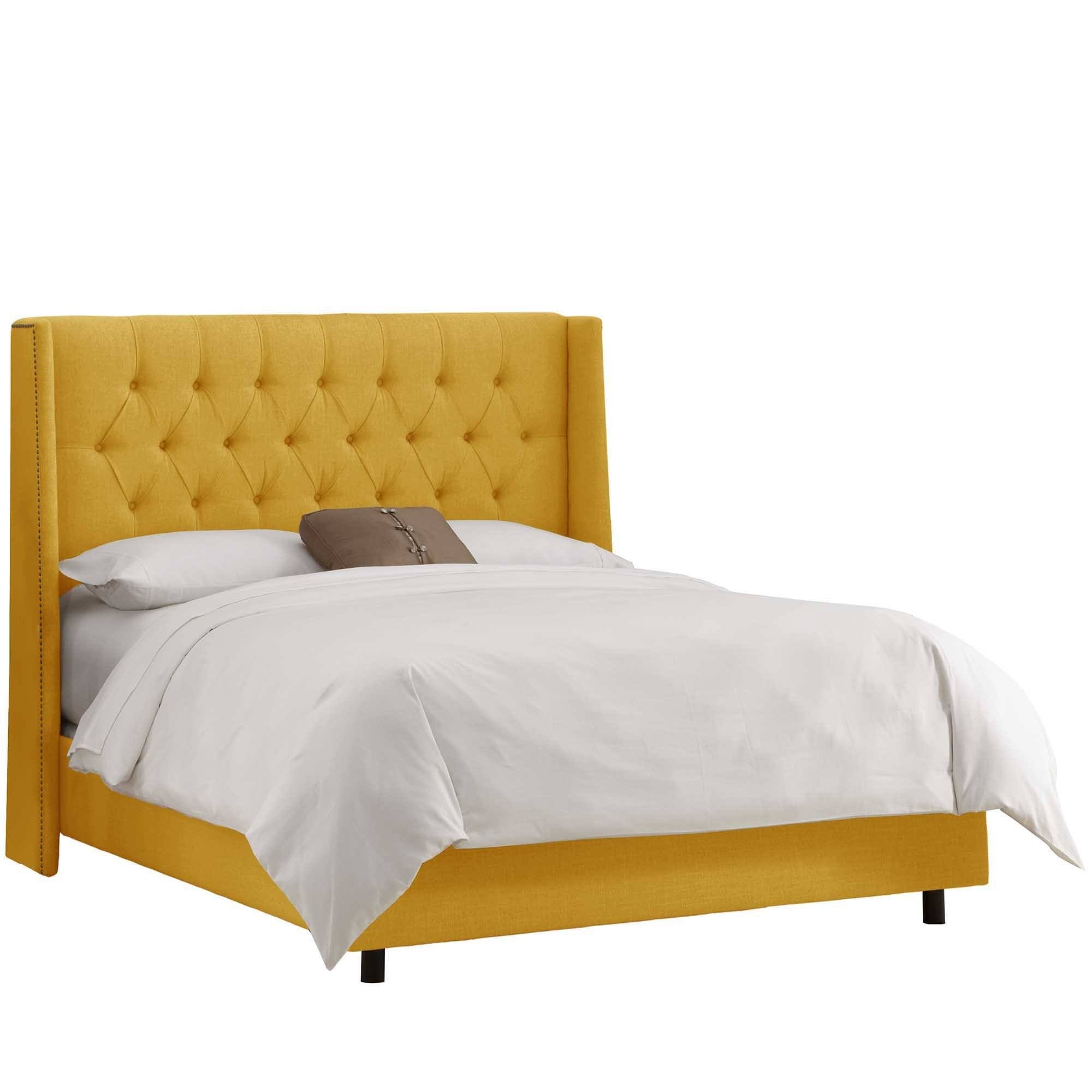 Linen Tufted Wingback Bed, Full, Gray J28761