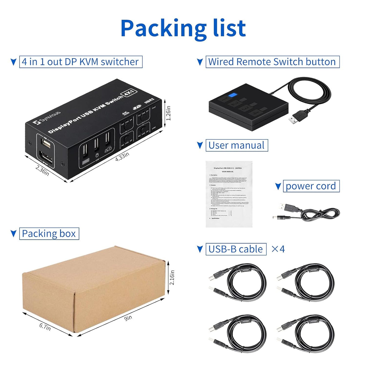 4 Port USB KVM Switch with 4 USB Cables F934
