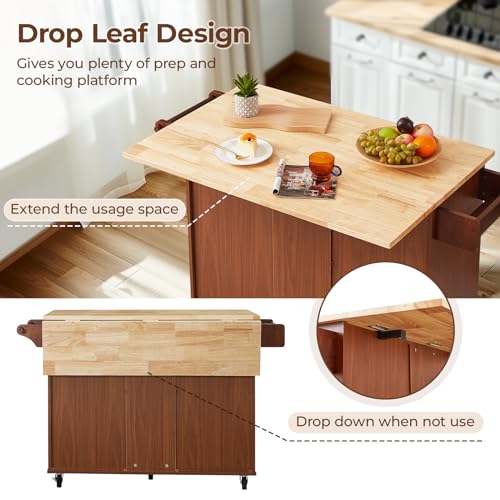 Black Rolling Kitchen Island with Storage and Drop Leaf A654
