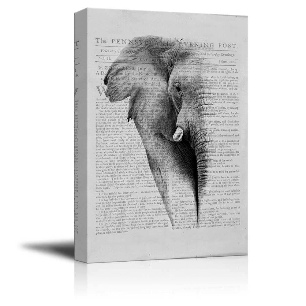 Canvas Wall Art Print of Elephant on Newspaper Background F186