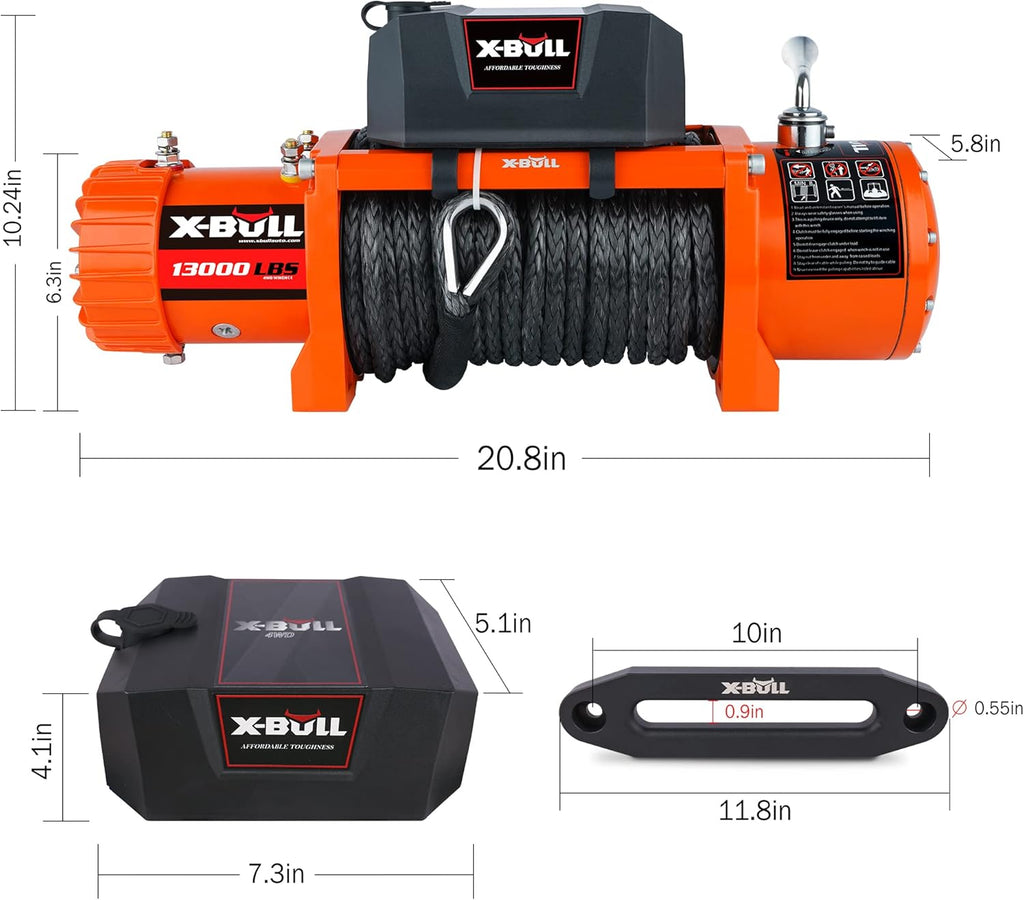 Orange 13000 lb 12V Electric Winch Kit with Wireless Remote and Hawse Fairlead I305258