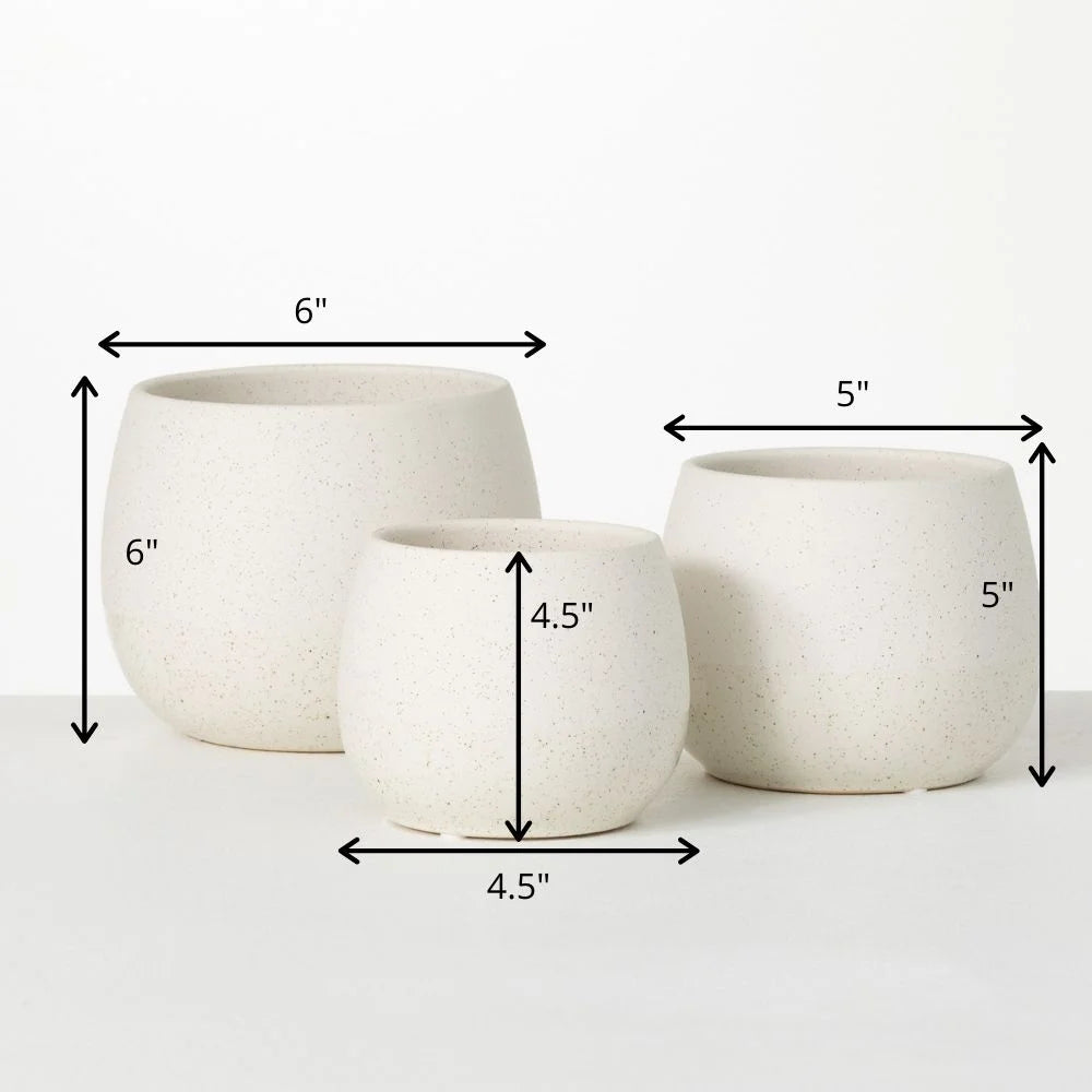 Creamy Speckled Round Ceramic Planter Set of 3 I8357