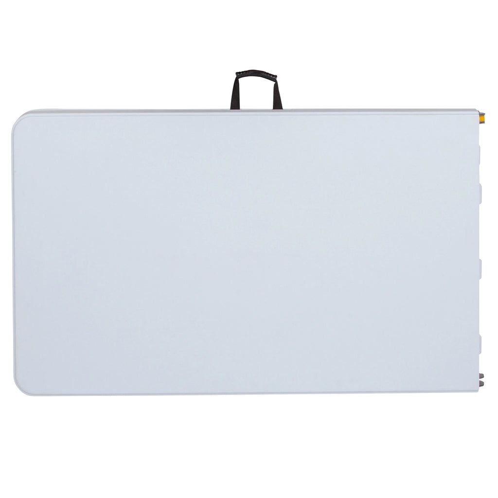 8-Foot Height Adjustable Granite White Plastic Folding Table with Carrying Handle W225624