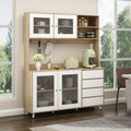 63"W 74.8"W Buffet with Hutch, Freestanding Kitchen Pantry Oak/White D735904