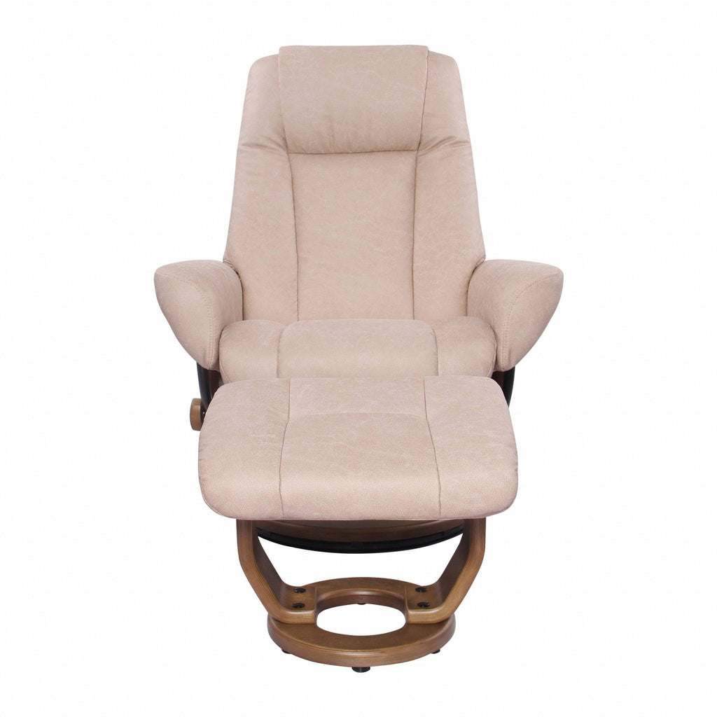 Sandy Beige Swivel Recliner and Ottoman Set Q581