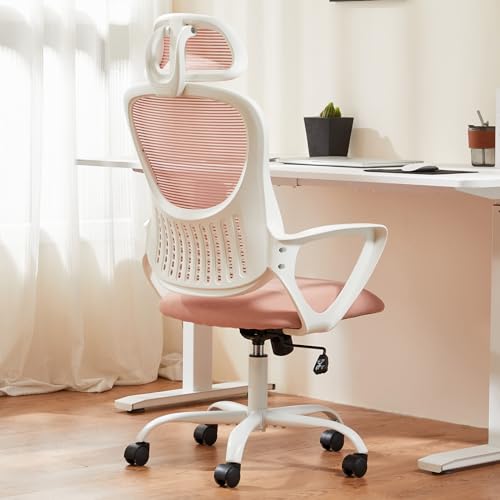 Pink Ergonomic High-Back Mesh Desk Chair with Wheels U1460