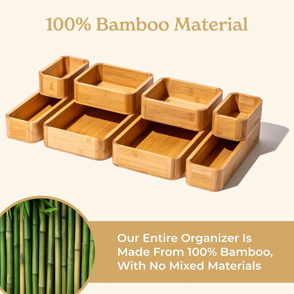 8-Piece Bamboo Kitchen Drawer Organizer Set R993