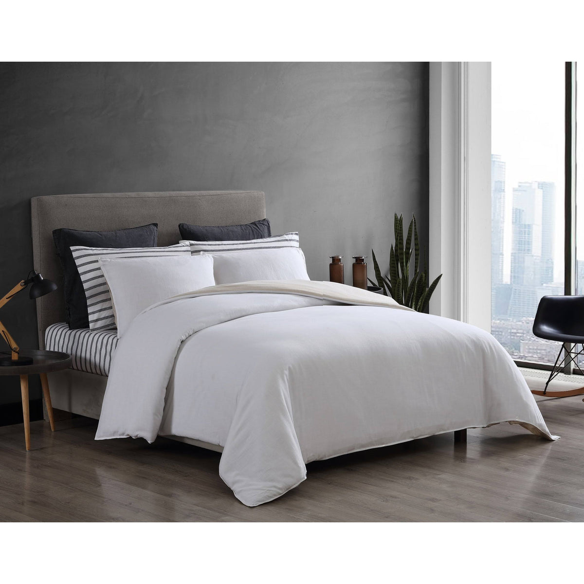 Washed Cotton Reversible Duvet Cover Set F158930